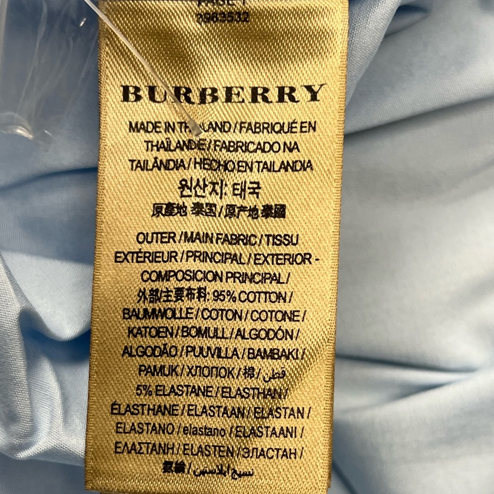 NWT Burberry Light Blue Button-Down Shirt with Check Cuff Detail - Picture 4 of 7